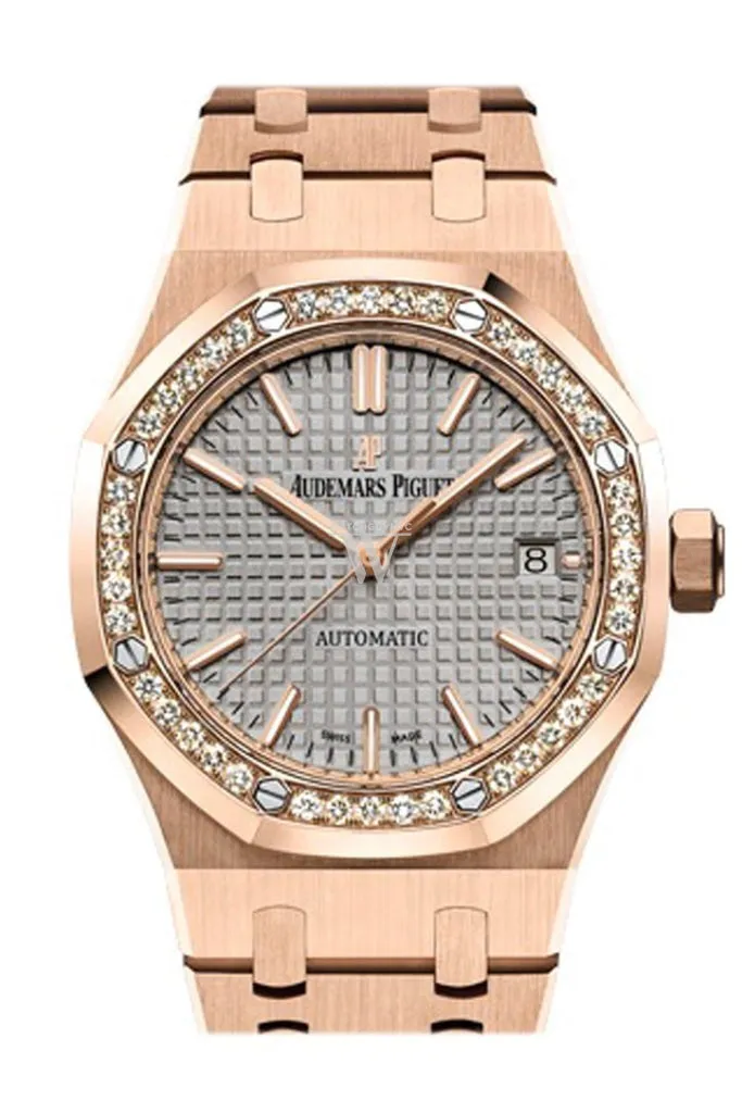 Audemars Piguet Royal Oak 37mm Grey nickel-toned Dial Automatic 18K Pink Gold Ladies Diamond Watch 15451OR.ZZ.1256OR.02