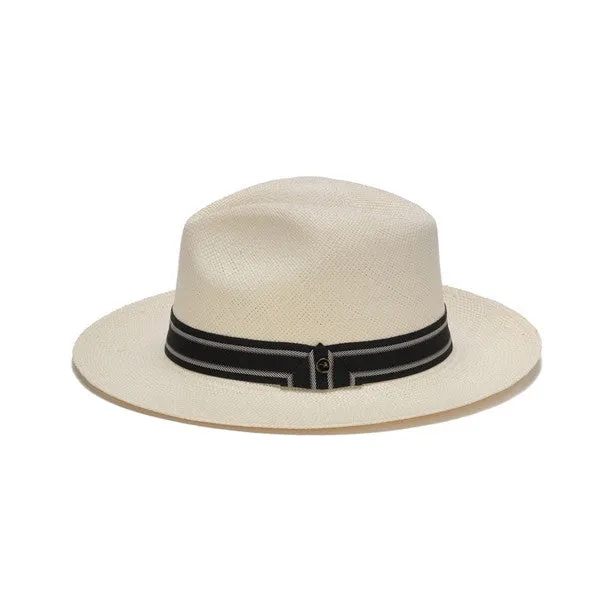 Austral Hats - White Panama Hat with Striped Black and Grey Band