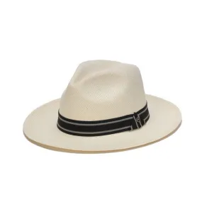 Austral Hats - White Panama Hat with Striped Black and Grey Band