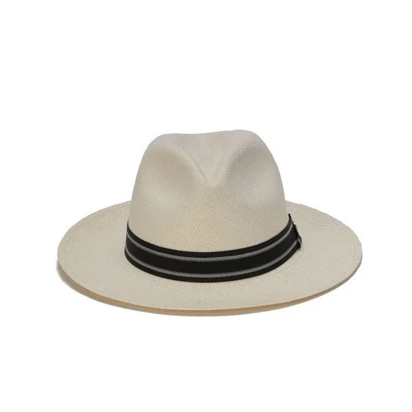 Austral Hats - White Panama Hat with Striped Black and Grey Band