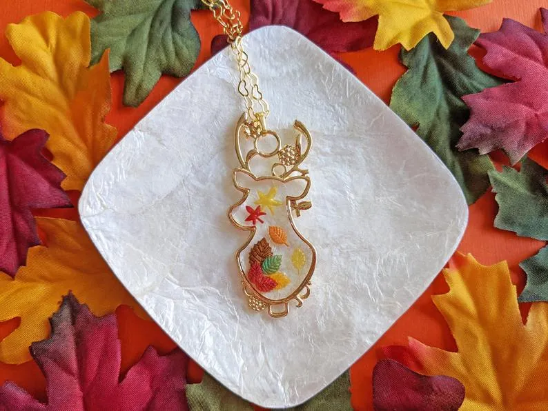 Autumn Leaf Deer Necklace