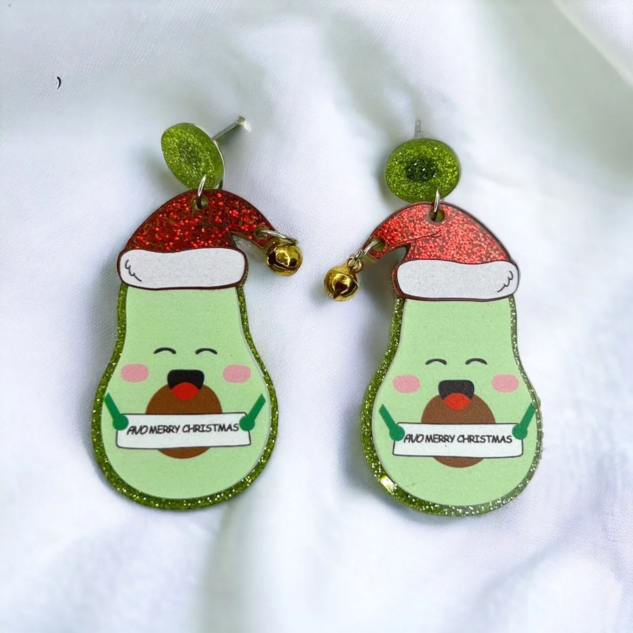 Avocado Earrings, Christmas Earrings, Taco Tuesday, Christmas Jewelry, Avocado Jewelry, Handmade Earrings, Santa Claus, Santa Hat, Guacamole