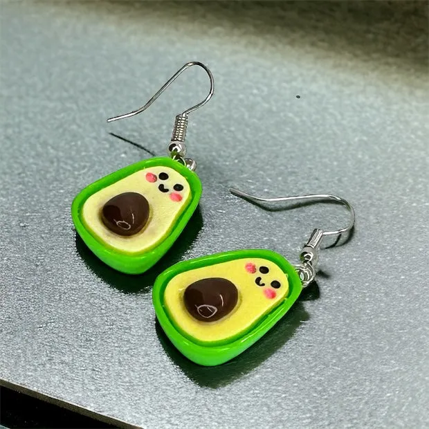 Avocado Earrings - Handmade Earrings, Handmade Jewelry, Food Earrings, Food Jewelry, Avocado Jewelry, Dangle Earrings, Guacamole