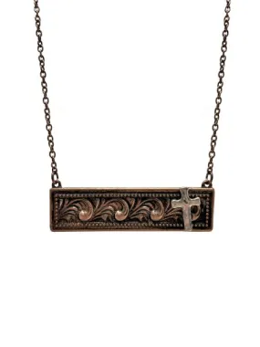 Bar Style Copper Western Necklace with Cross