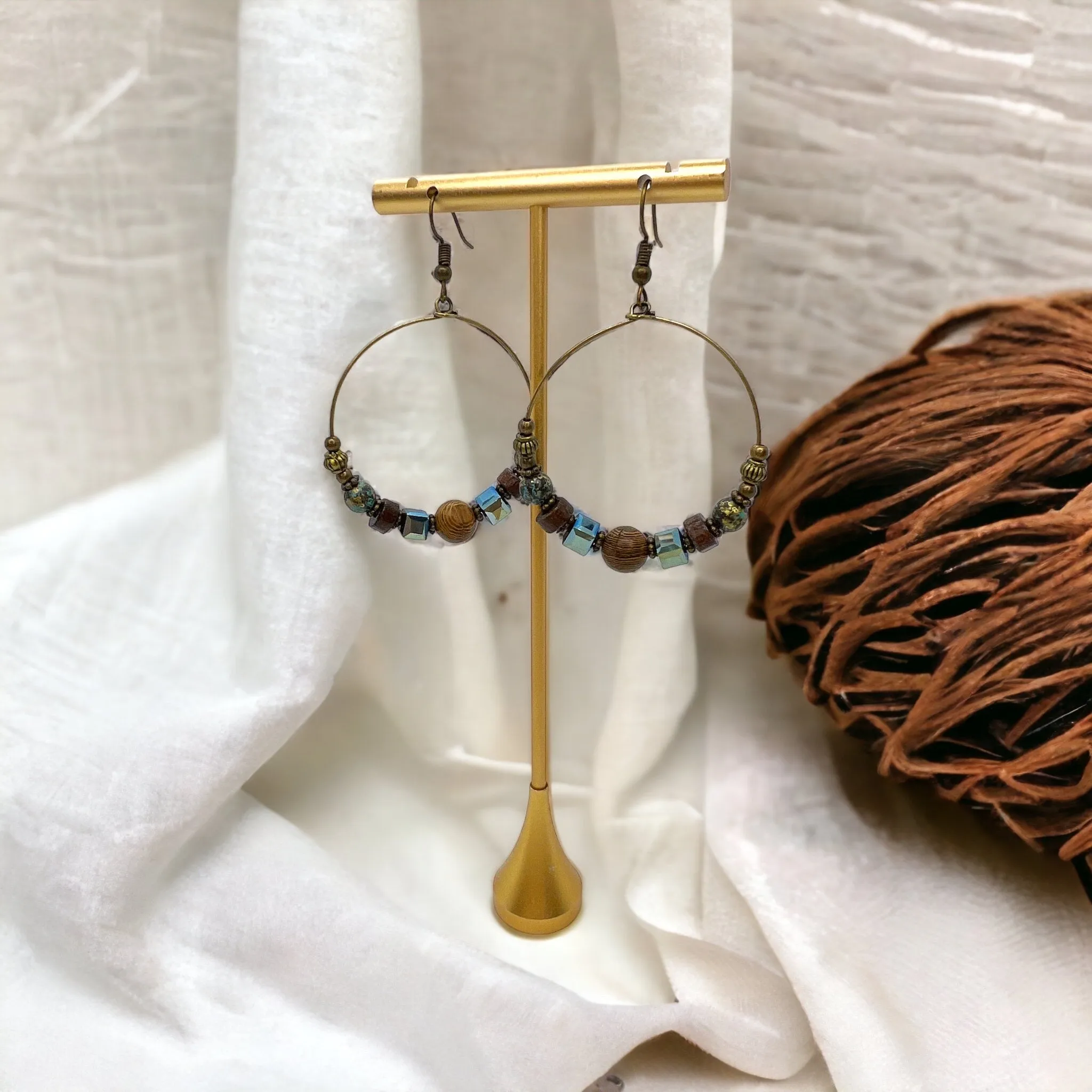 Beaded Boho Earrings - Boho Style, Handmade Earrings, Boho Chic, Western Earrings, Brown Earrings, Wooden Earrings, Bohemian Style