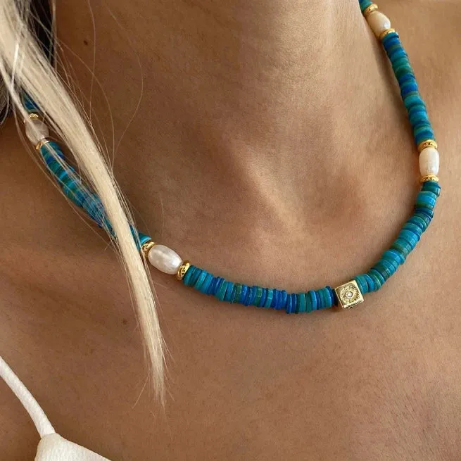 Beaded Stone Bohemian Necklace, Clavicle Zircon Necklace