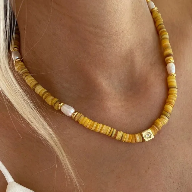 Beaded Stone Bohemian Necklace, Clavicle Zircon Necklace