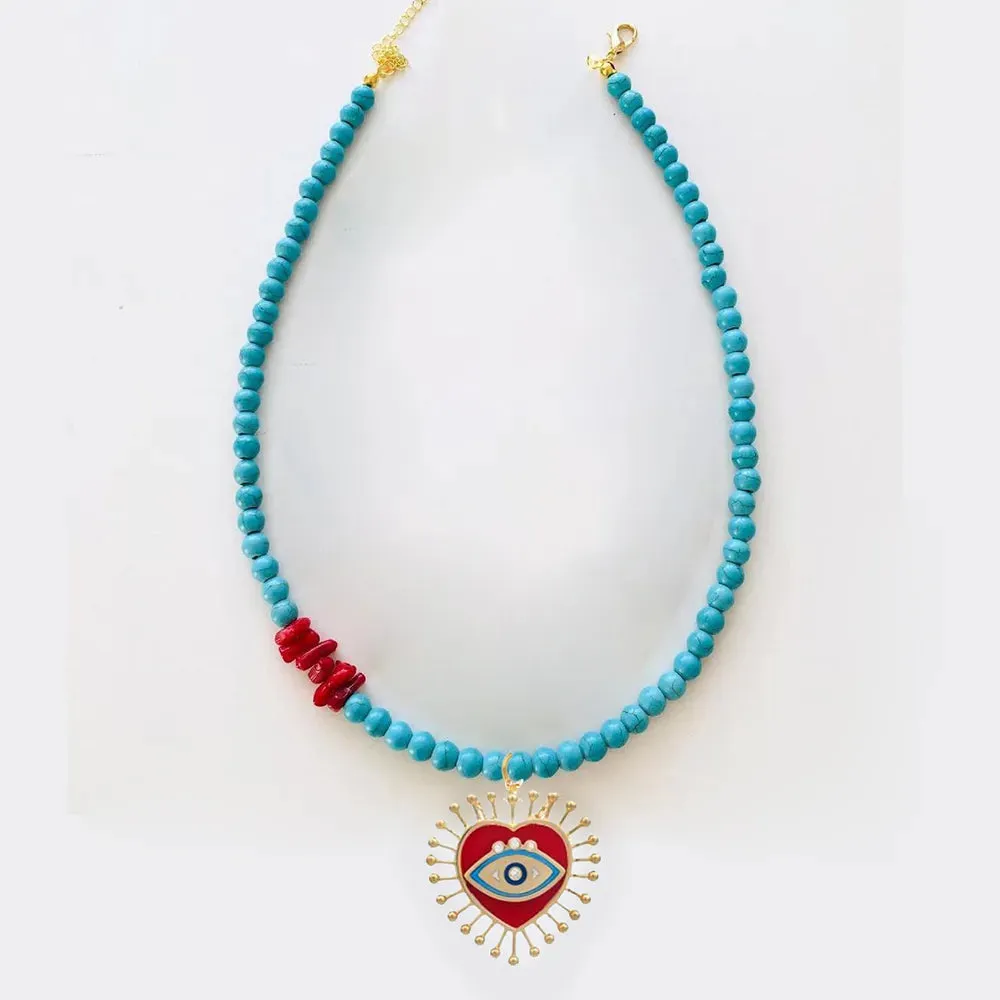 Beaded Stone Bohemian Necklace, Clavicle Zircon Necklace