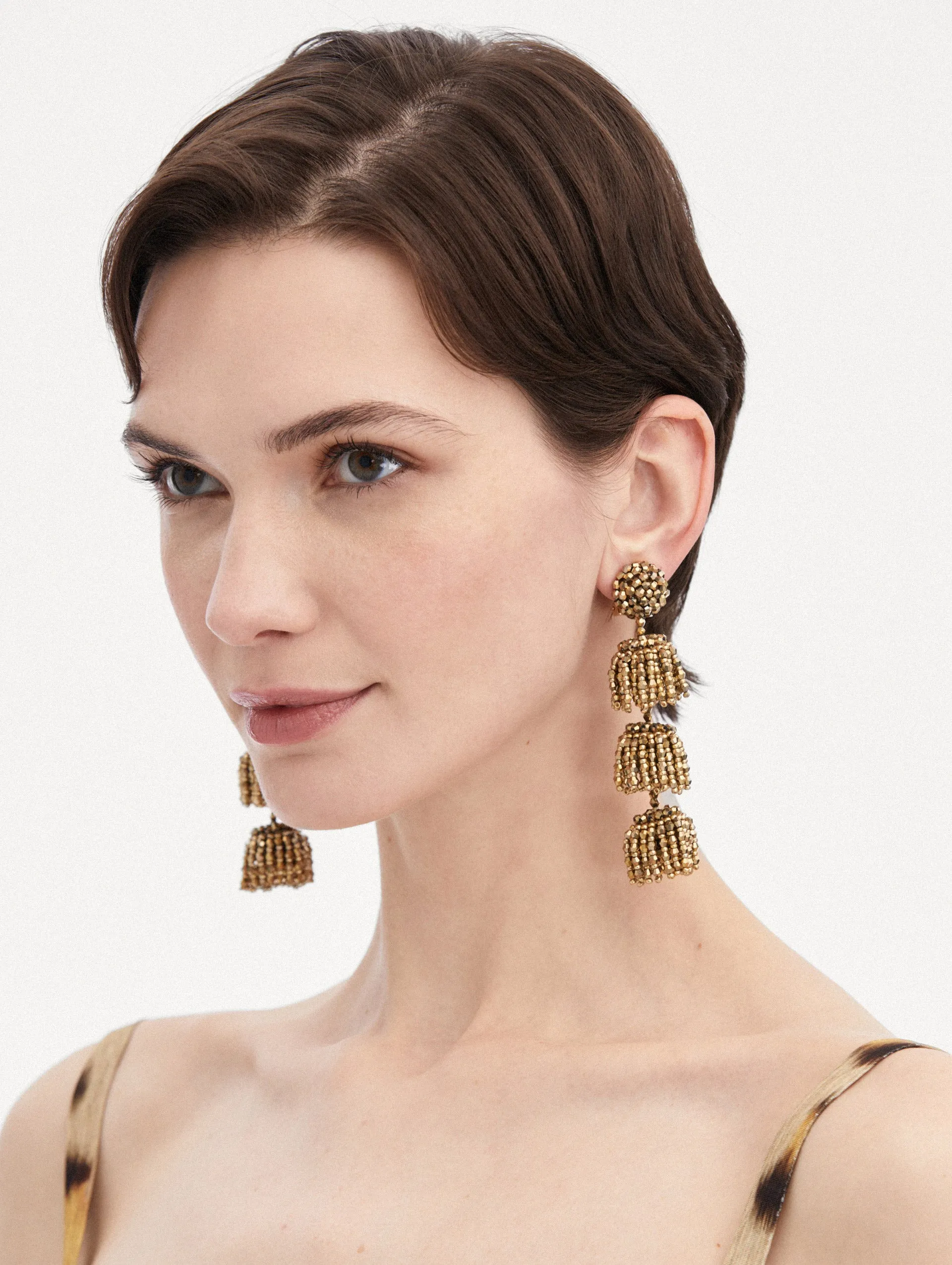 Beaded Triple Layer Clip-On Earrings