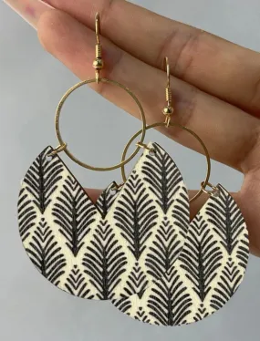 Beautiful Black and White Leaf Pattern Earrings