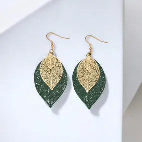 Beautiful Green and Gold Leaf Earrings