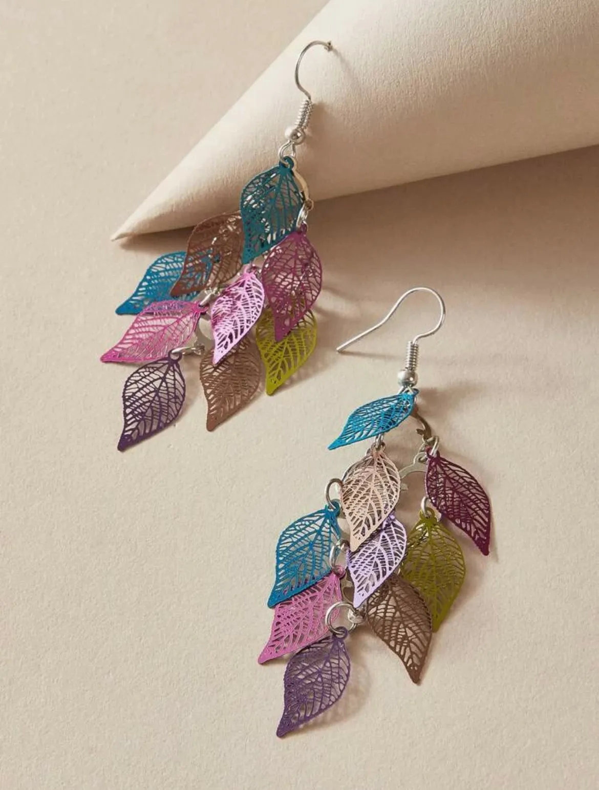 Beautiful Purple and Green Leaf Tassel Earrings