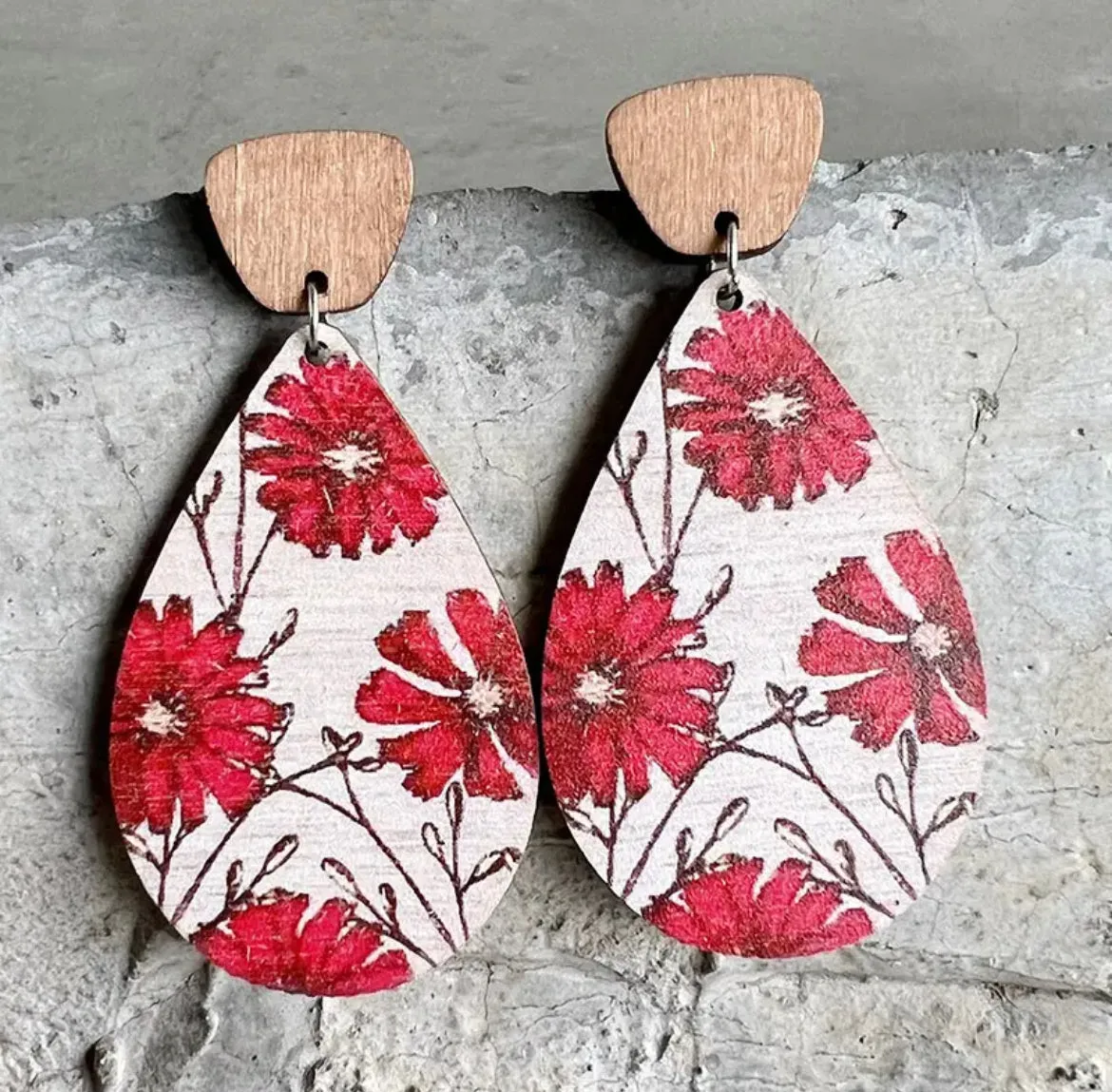 Beautiful Wooden Christmas Flower Earrings