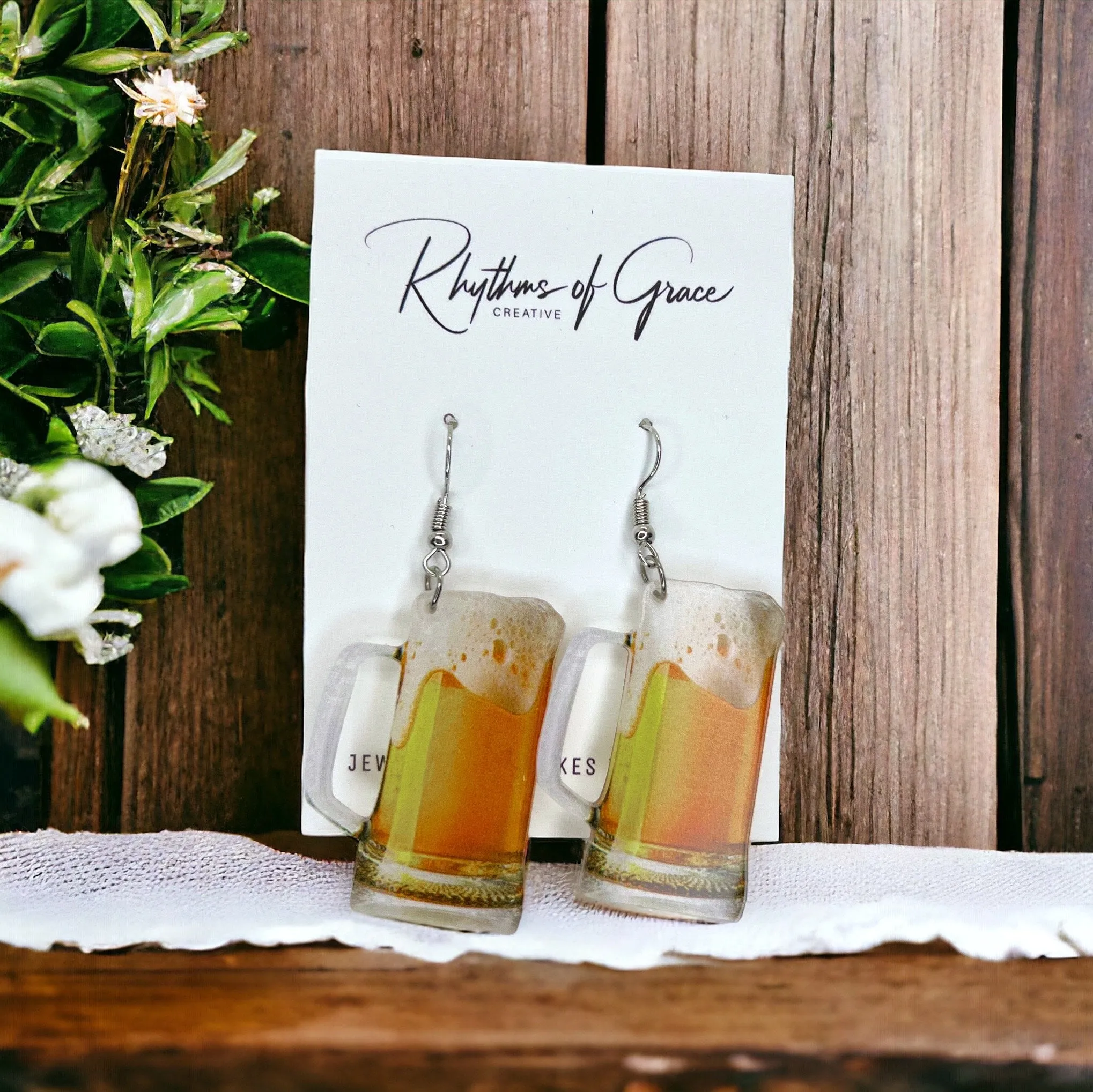 Beer Earrings - Handmade Earrings, Happy Hour, Beer Accessories, Brewery, Beer Garden, Beer Jewelry, Handmade Earrings, Drink Earrings