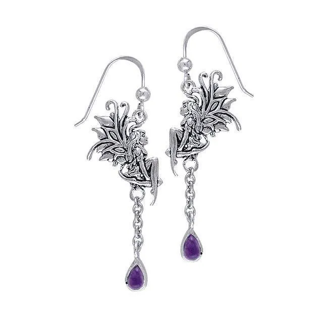 Birth Of Magic Fairy Silver Earrings with Dangling Gem TE2963