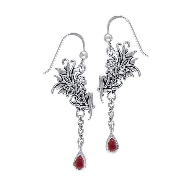 Birth Of Magic Fairy Silver Earrings with Dangling Gem TE2963