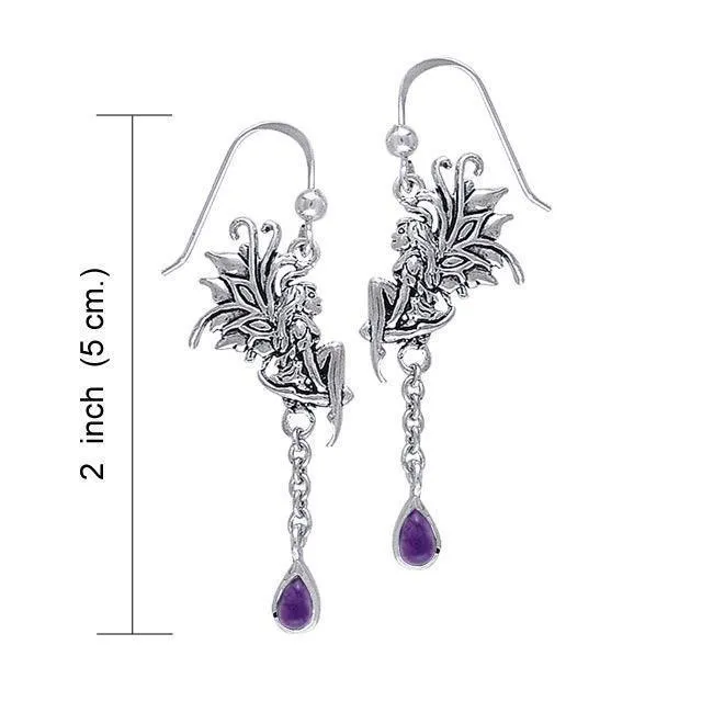 Birth Of Magic Fairy Silver Earrings with Dangling Gem TE2963