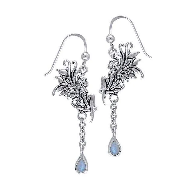 Birth Of Magic Fairy Silver Earrings with Dangling Gem TE2963