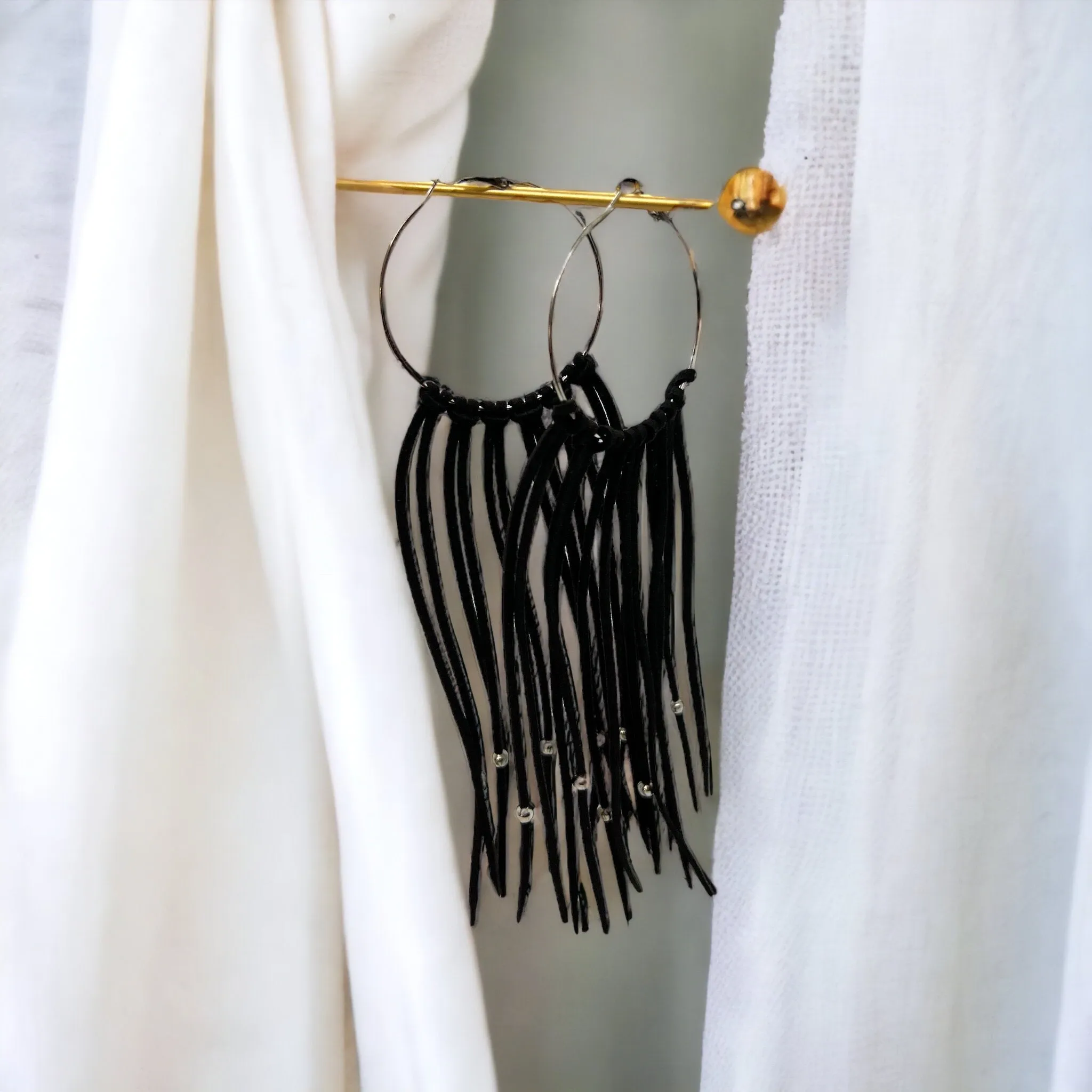 Black Fringe Earrings - Boho Chic, Western Style, Black Leather, Fringe Accessories, Boho Earrings