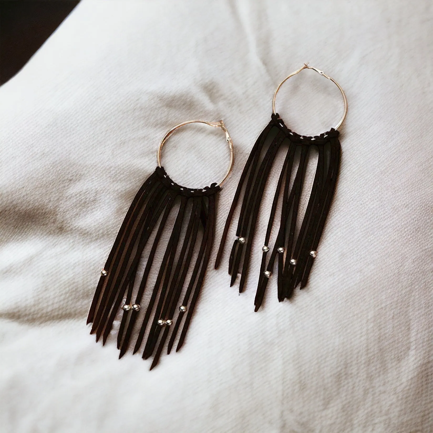 Black Fringe Earrings - Boho Chic, Western Style, Black Leather, Fringe Accessories, Boho Earrings