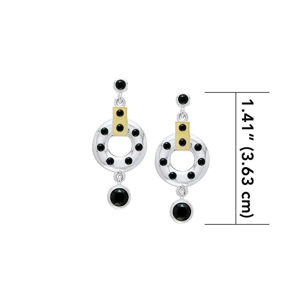 Black Magic Circle & Black Spinel Silver & Gold Earrings MER384