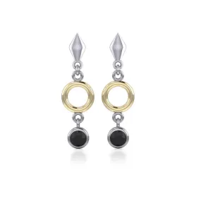 Black Magic Circle and Black Spinel Silver & Gold Earrings MER382