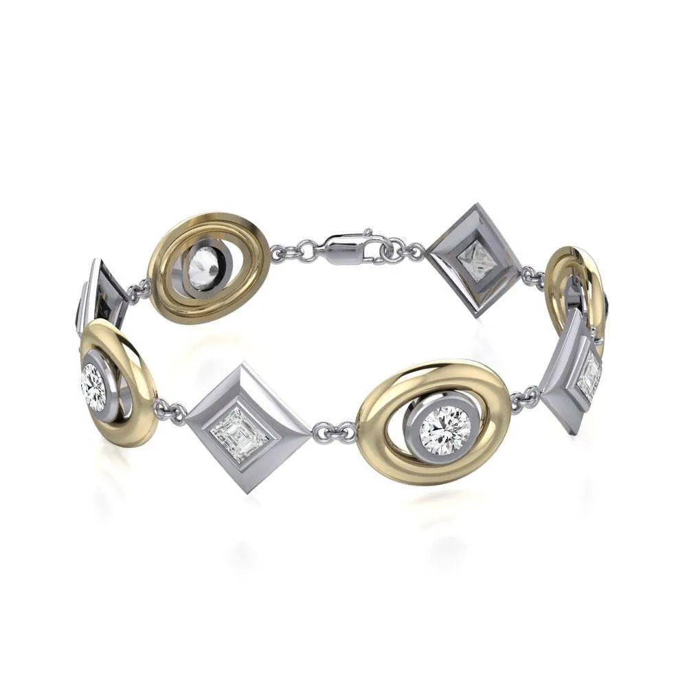 Black Magic Oval & Diamonds Silver & Gold Bracelet MBL092