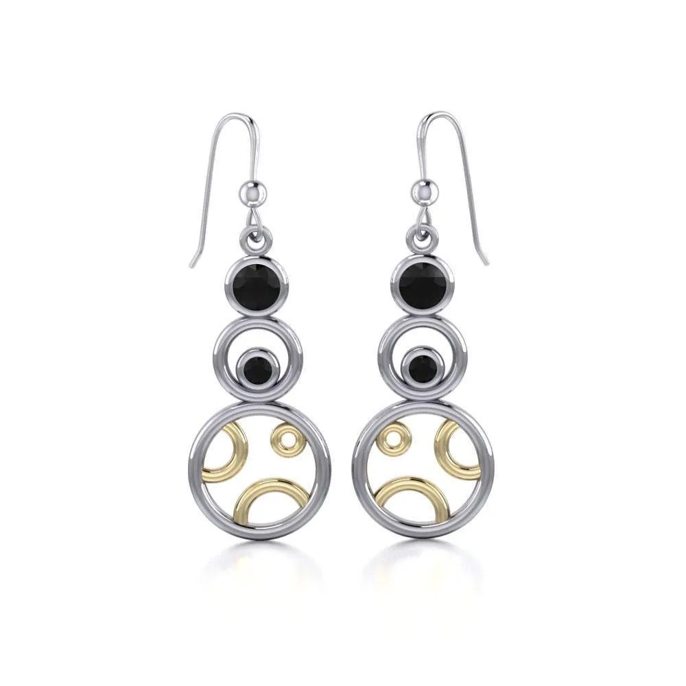 Black Magic Stacked Circle Silver & Gold Earrings MER390