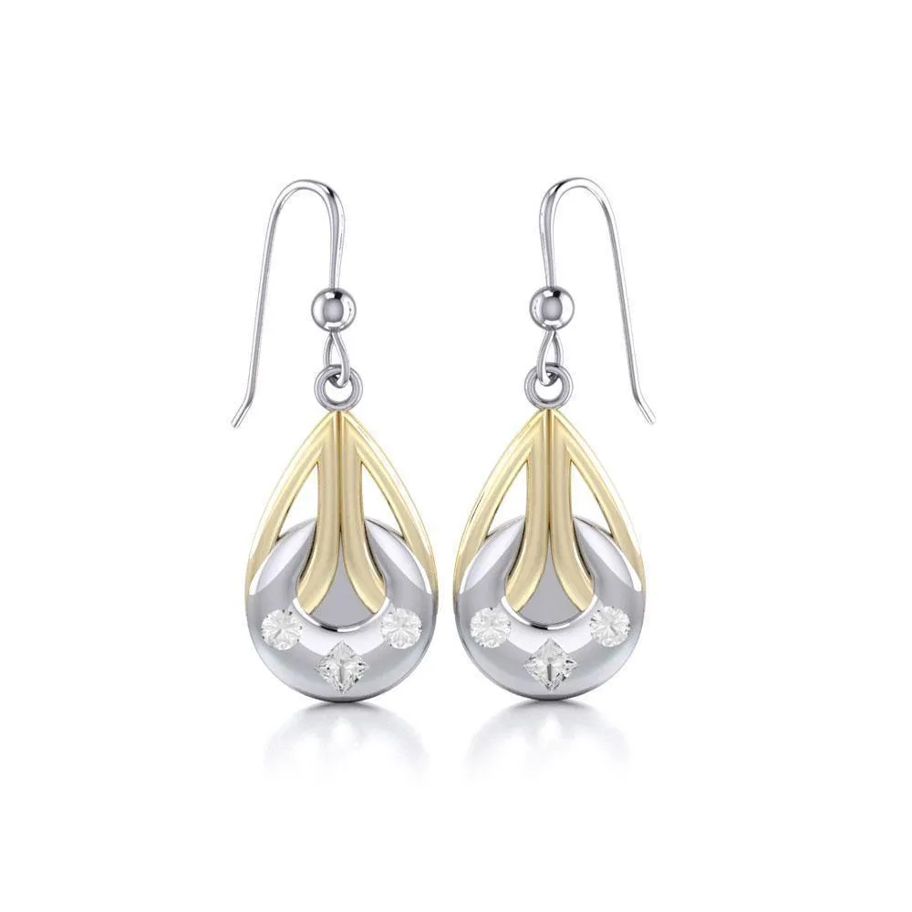 Black Magic Tear Drop Silver & Gold Earrings MER387