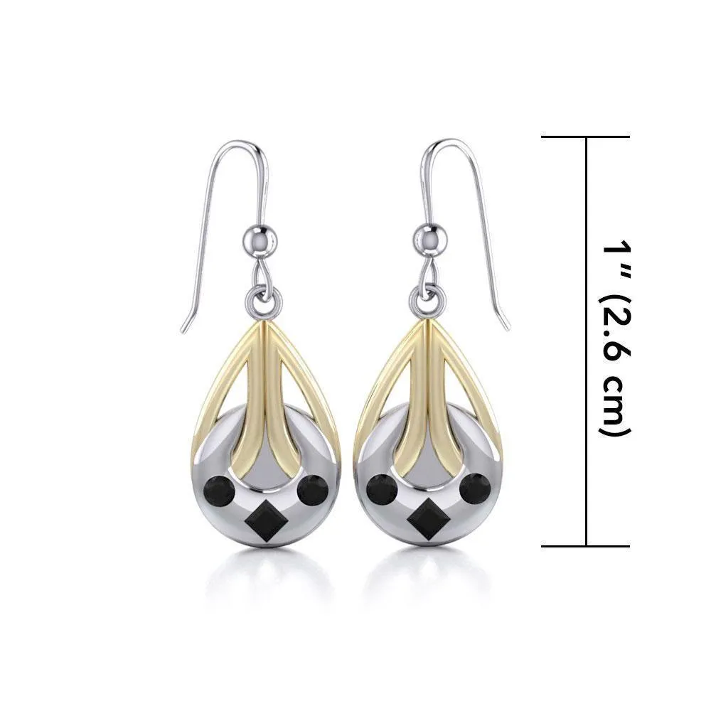 Black Magic Tear Drop Silver & Gold Earrings MER387