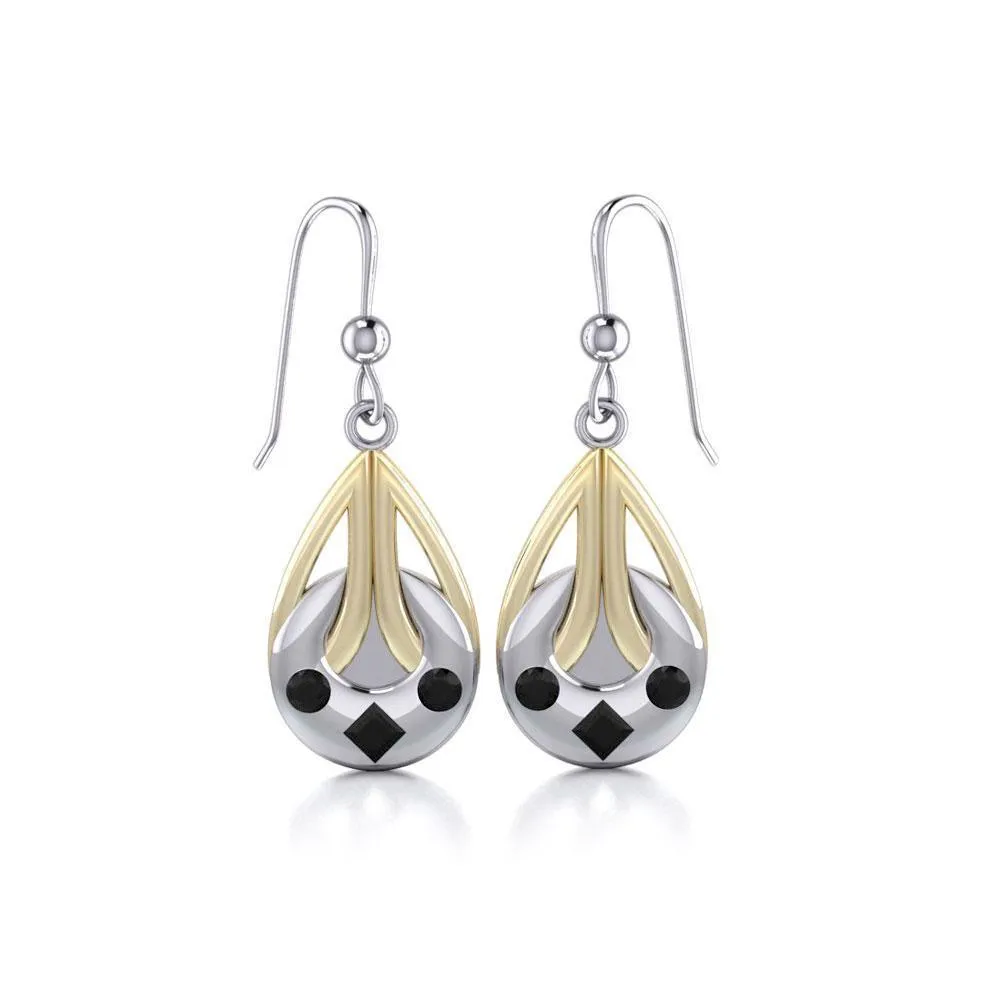 Black Magic Tear Drop Silver & Gold Earrings MER387