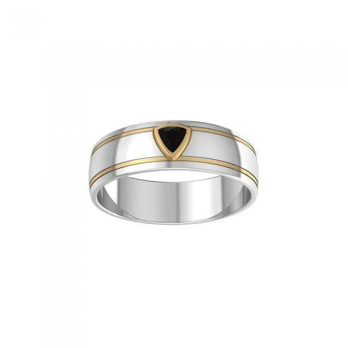 Black Magic Triangle Solitare Silver & Gold Ring MRI469