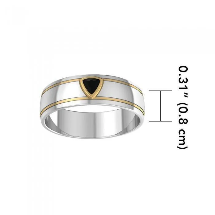 Black Magic Triangle Solitare Silver & Gold Ring MRI469