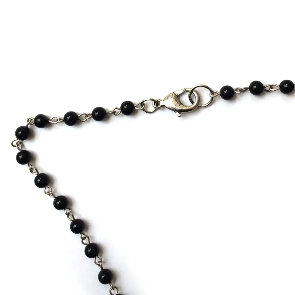 Black Onyx Rosary Necklace With Double Crucifix