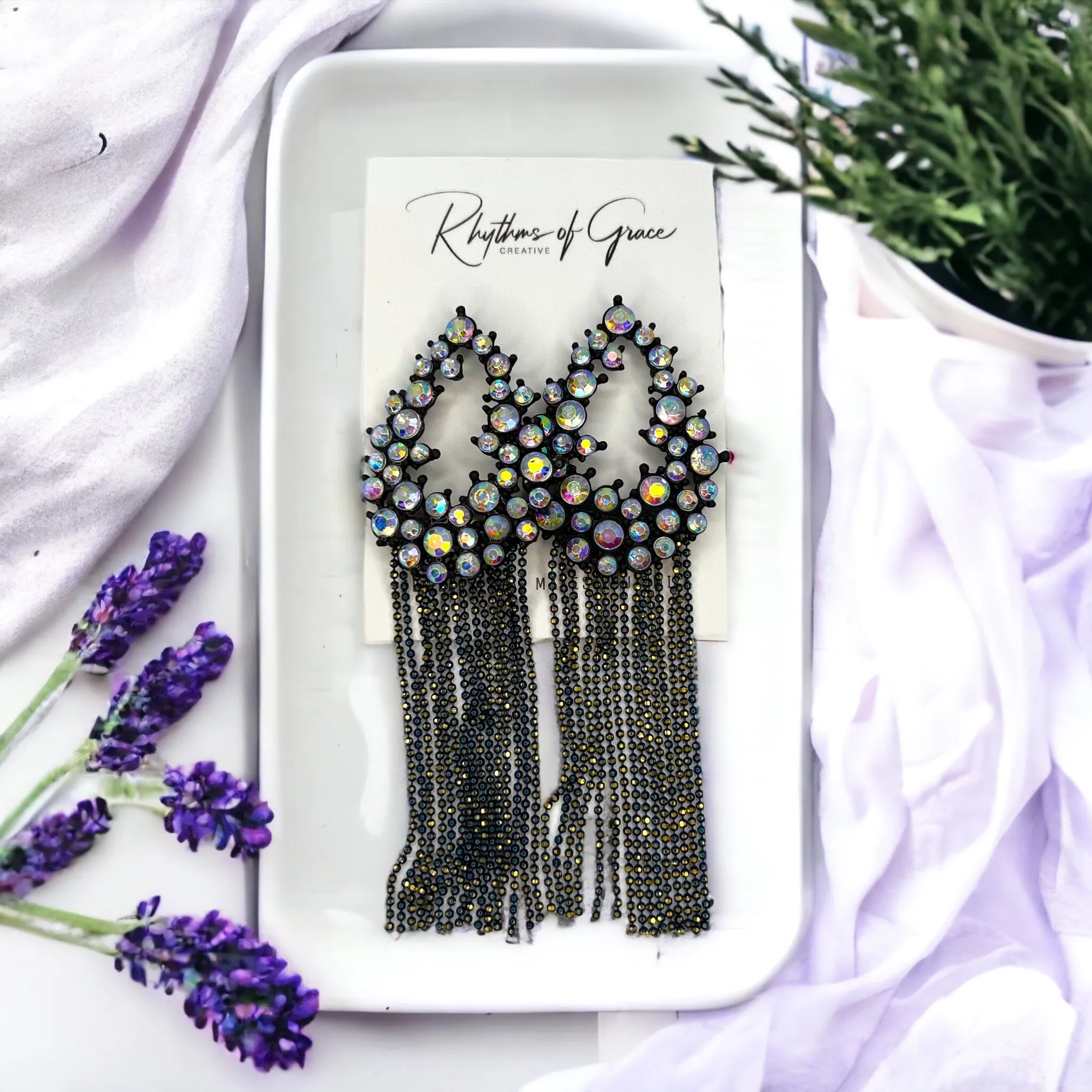 Black Rhinestone Earrings - Mardi Gras Ball, Rhinestone Earrings, Black Earrings, Crystal Accessories