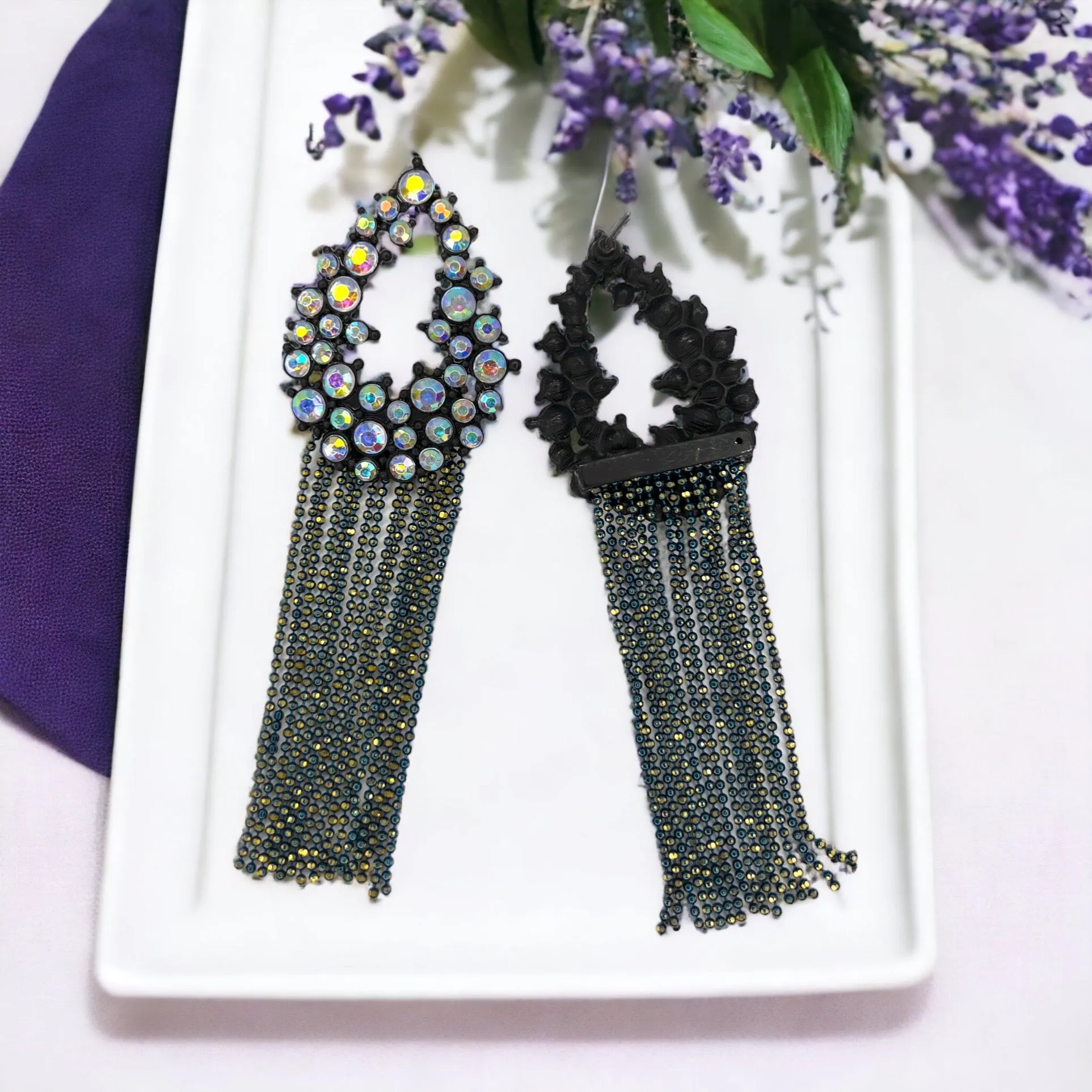 Black Rhinestone Earrings - Mardi Gras Ball, Rhinestone Earrings, Black Earrings, Crystal Accessories