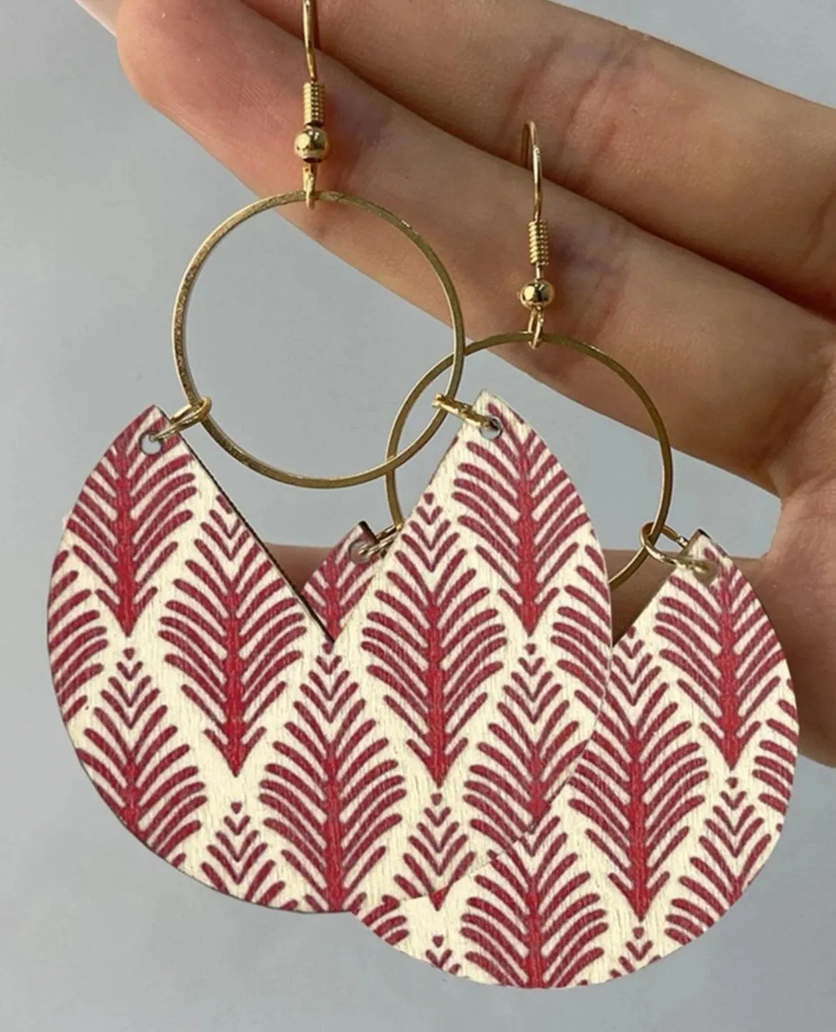 Bohemian Wooden Red Leaf Earrings