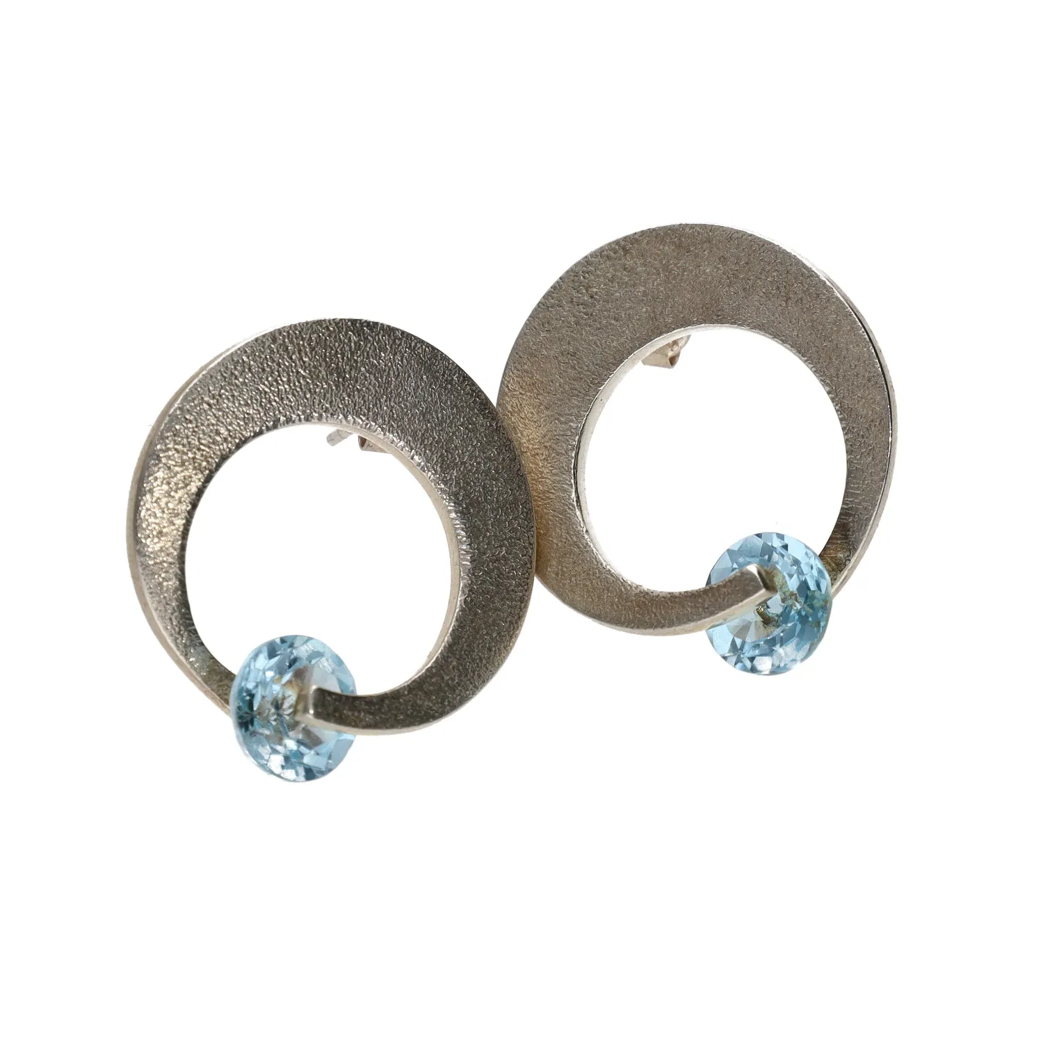 Bora Jewelry of Brooklyn Textured Sterling Silver w/Faceted Round Blue Topaz Earrings