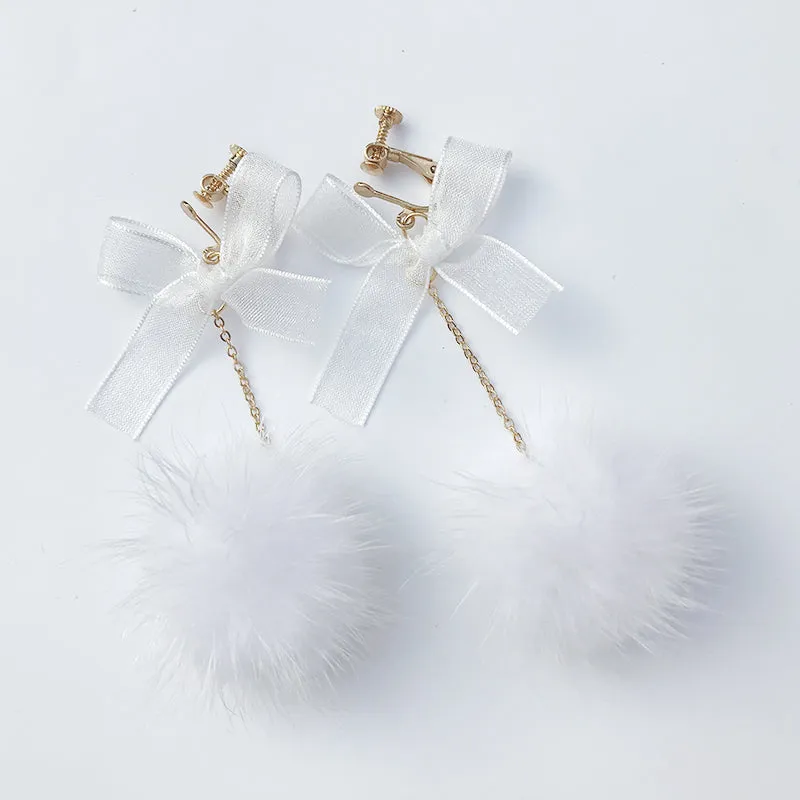 Bow hair ball earrings PL50898