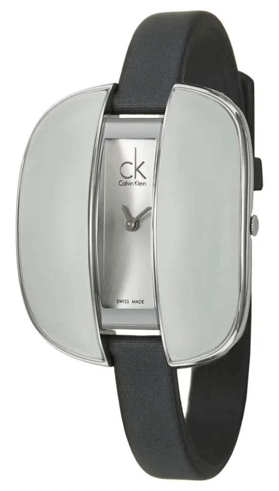 Calvin Klein Treasure Gray Cloth Leather Band Silver Dial Quartz Womens Watch K2E23626