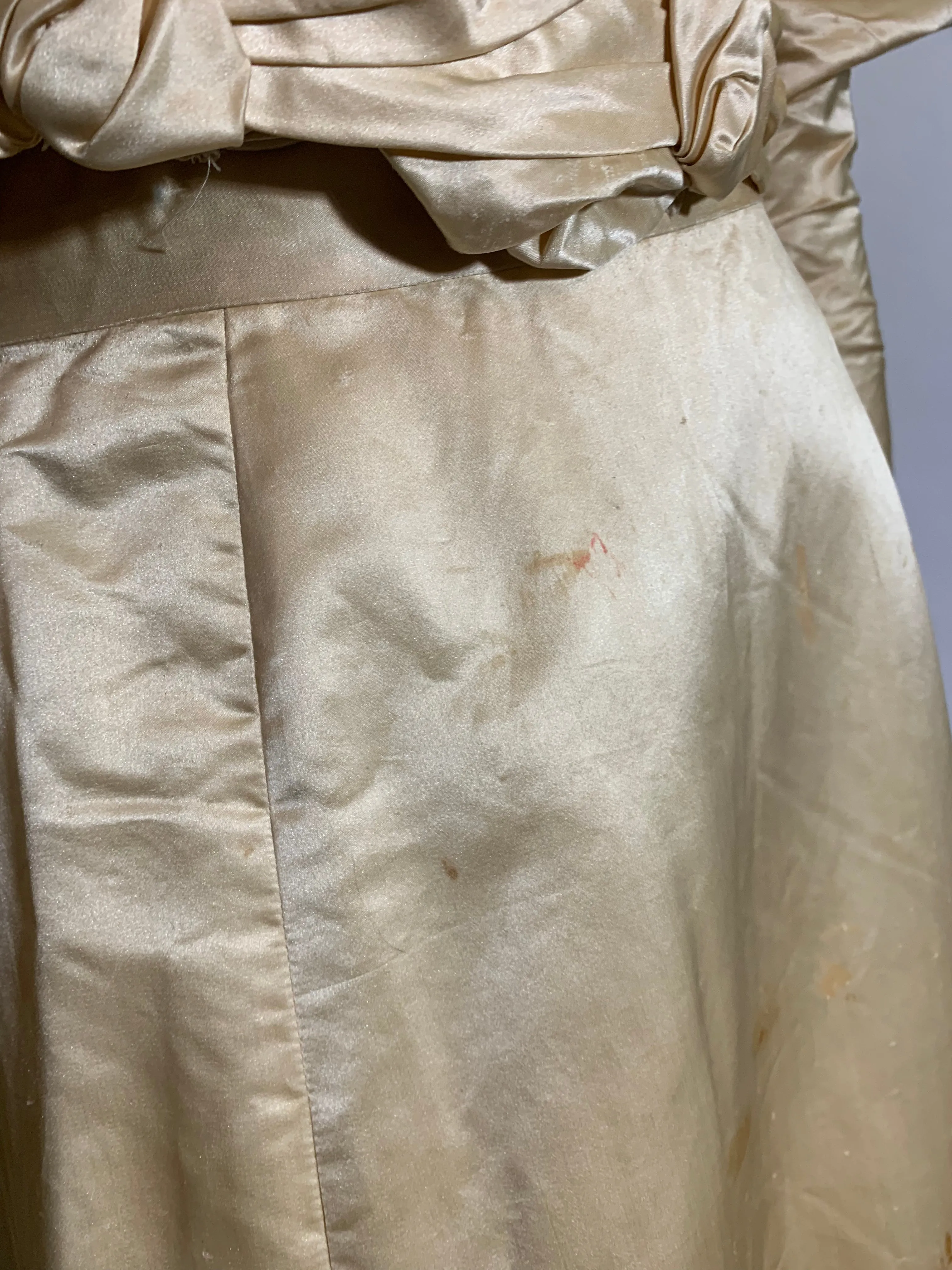 Candlelight Silk and Lace Bridal Ensemble with Leg of Mutton Sleeves and Bible circa 1895