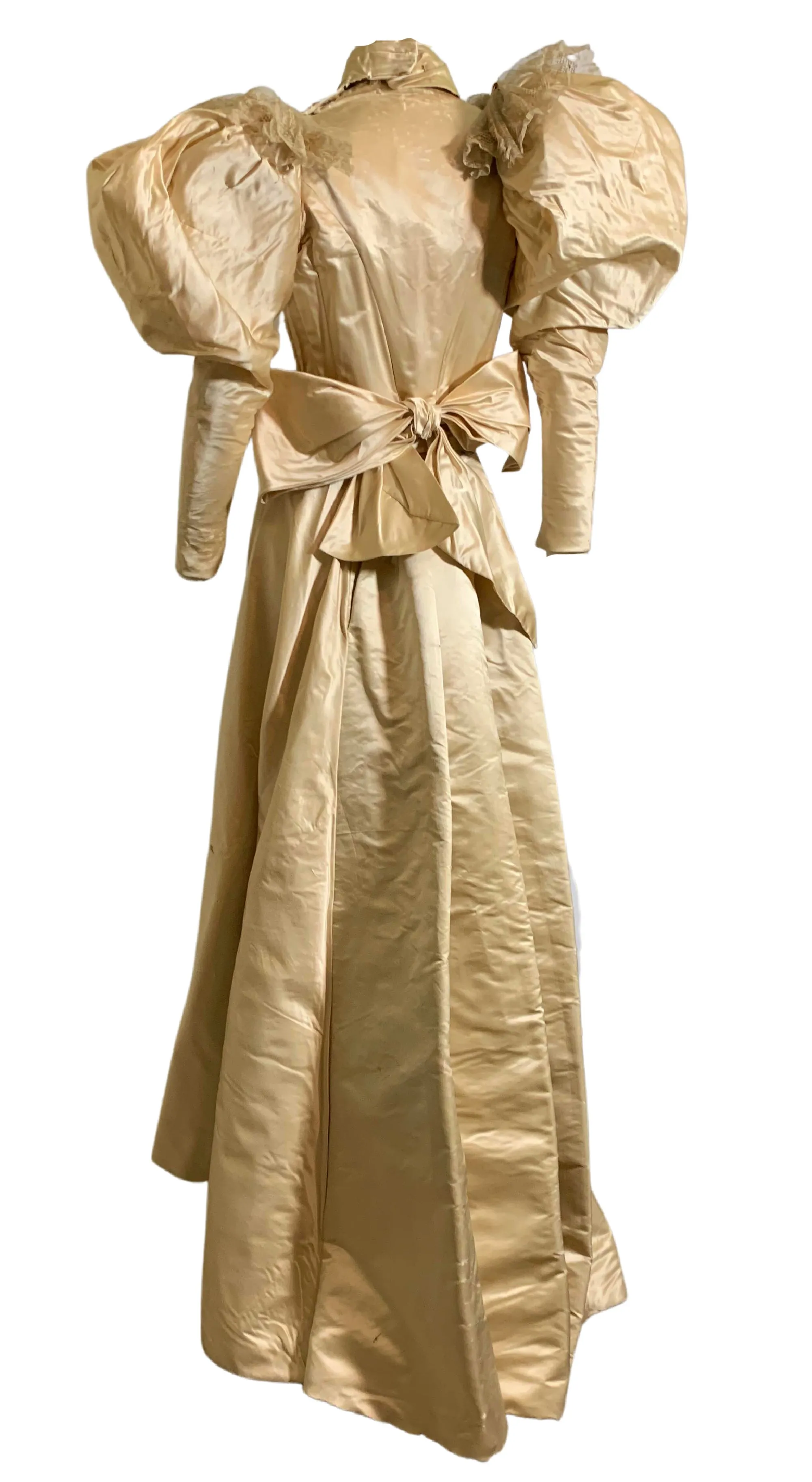 Candlelight Silk and Lace Bridal Ensemble with Leg of Mutton Sleeves and Bible circa 1895