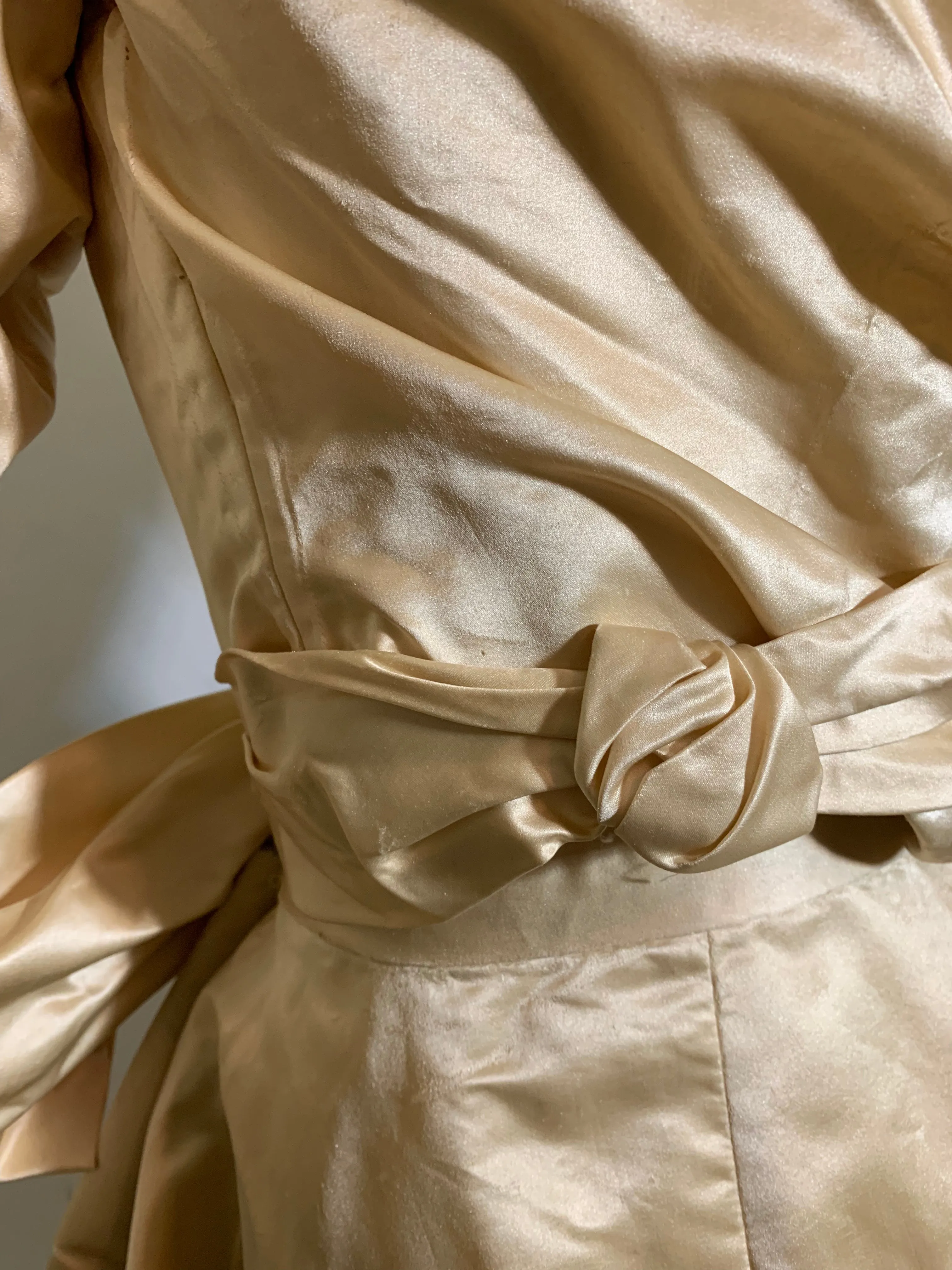 Candlelight Silk and Lace Bridal Ensemble with Leg of Mutton Sleeves and Bible circa 1895