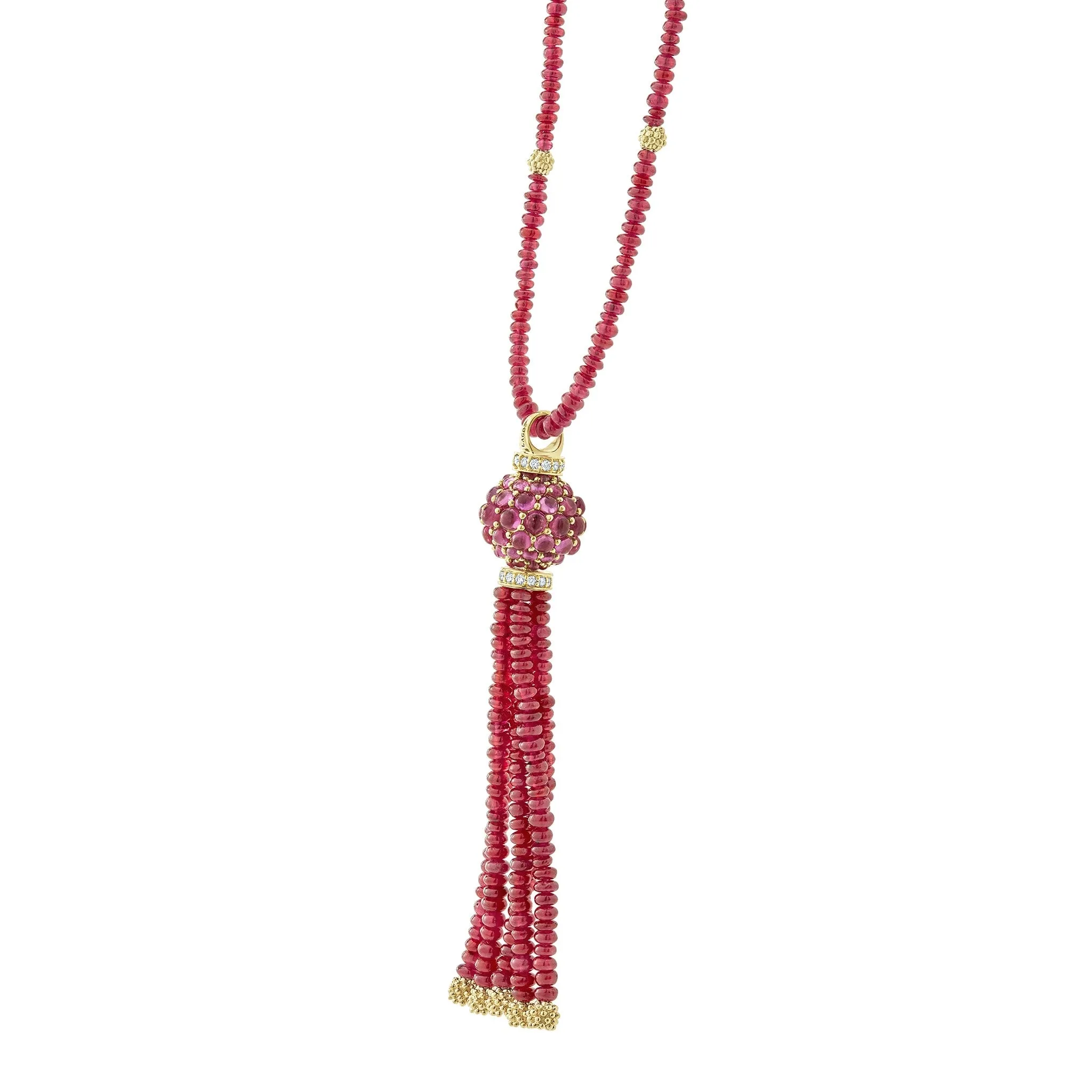 Caviar Gold Ruby and Diamond Tassel Pendant Necklace