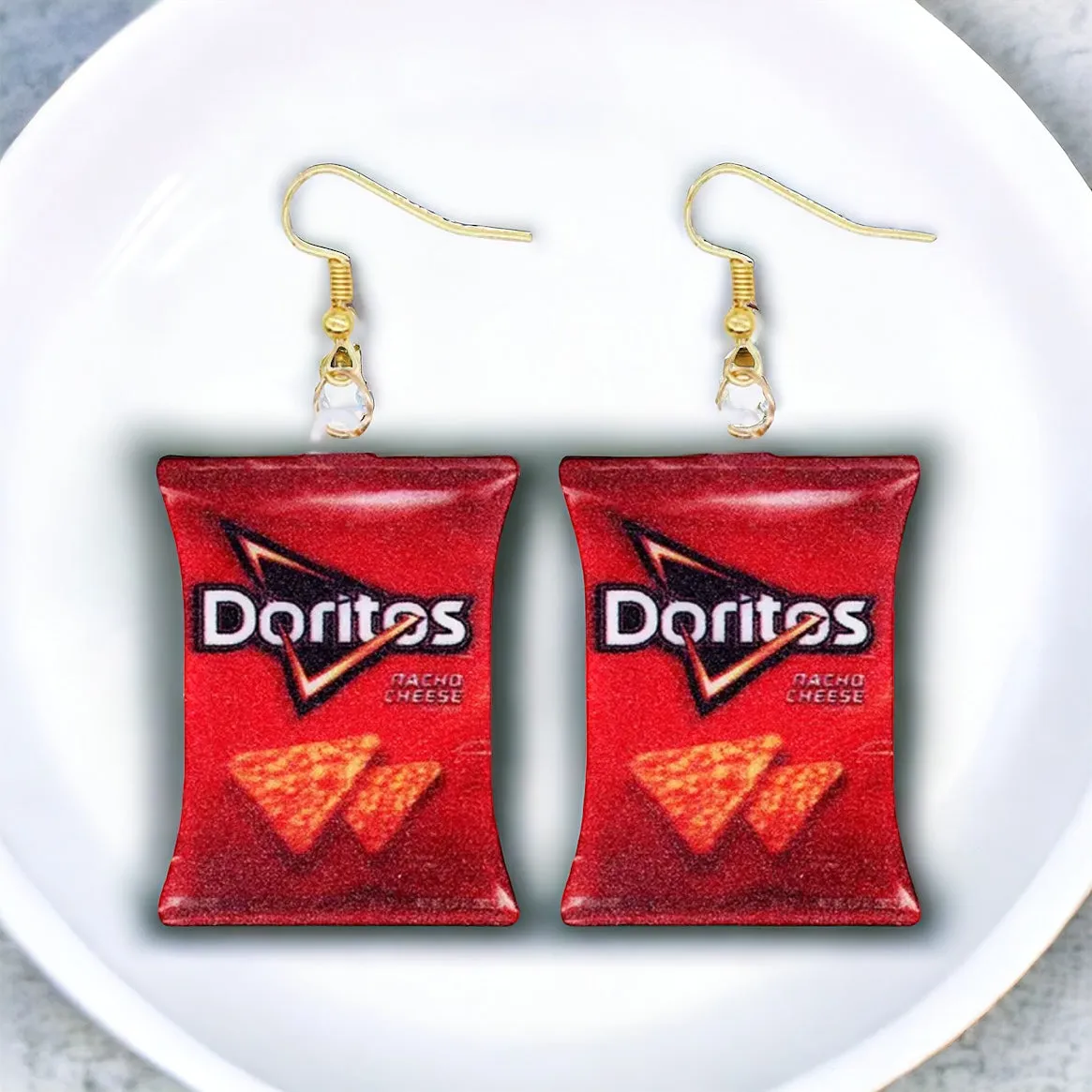 Chips Earrings - Chip Bag Earrings, Potato Chip Earrings, Handmade Earrings, Snack Food, Food Earrings