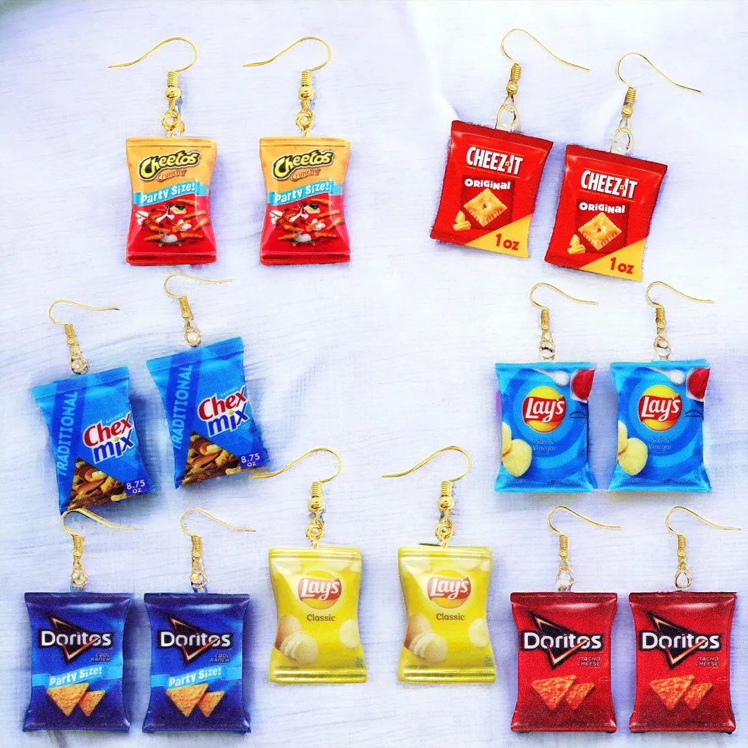 Chips Earrings - Chip Bag Earrings, Potato Chip Earrings, Handmade Earrings, Snack Food, Food Earrings