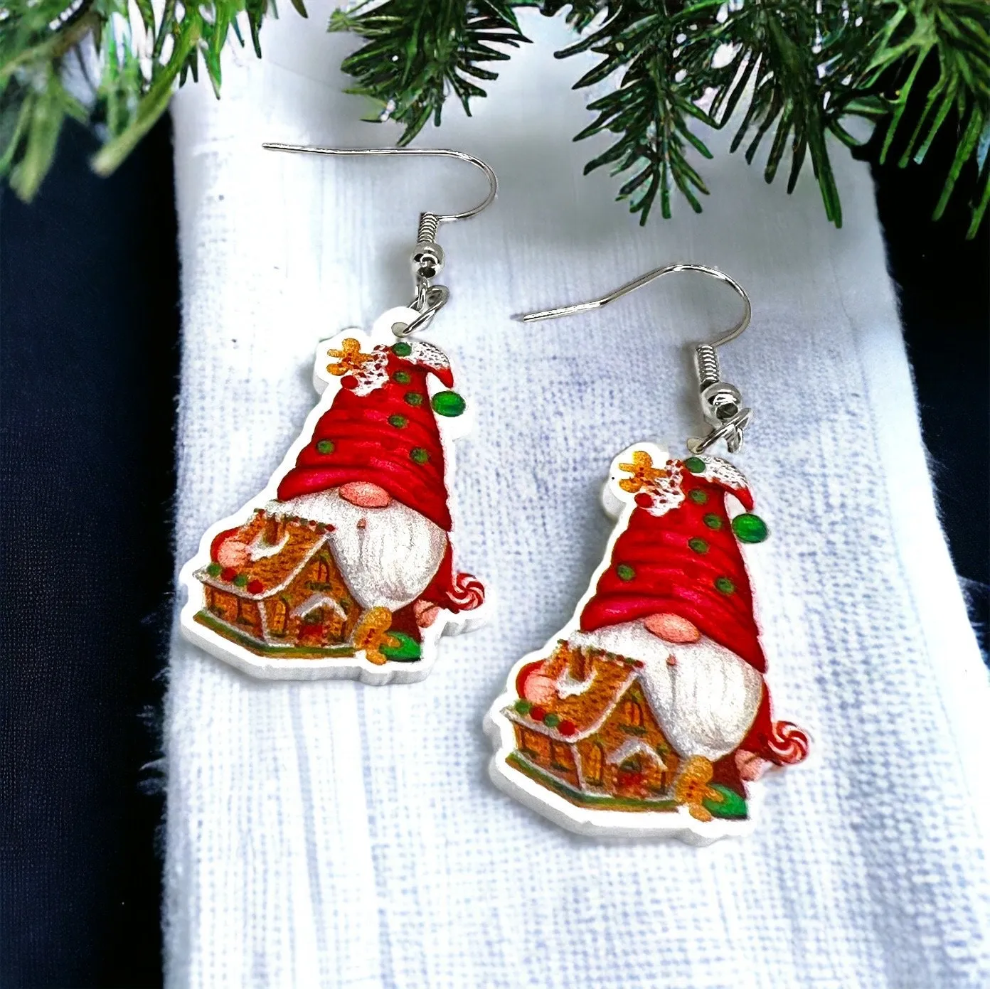 Christmas Gnome Earrings - Christmas Earrings, Garden Gnome, Christmas Gnomes, Christmas Jewelry, Handmade Earrings, Holiday Gnome, Elf