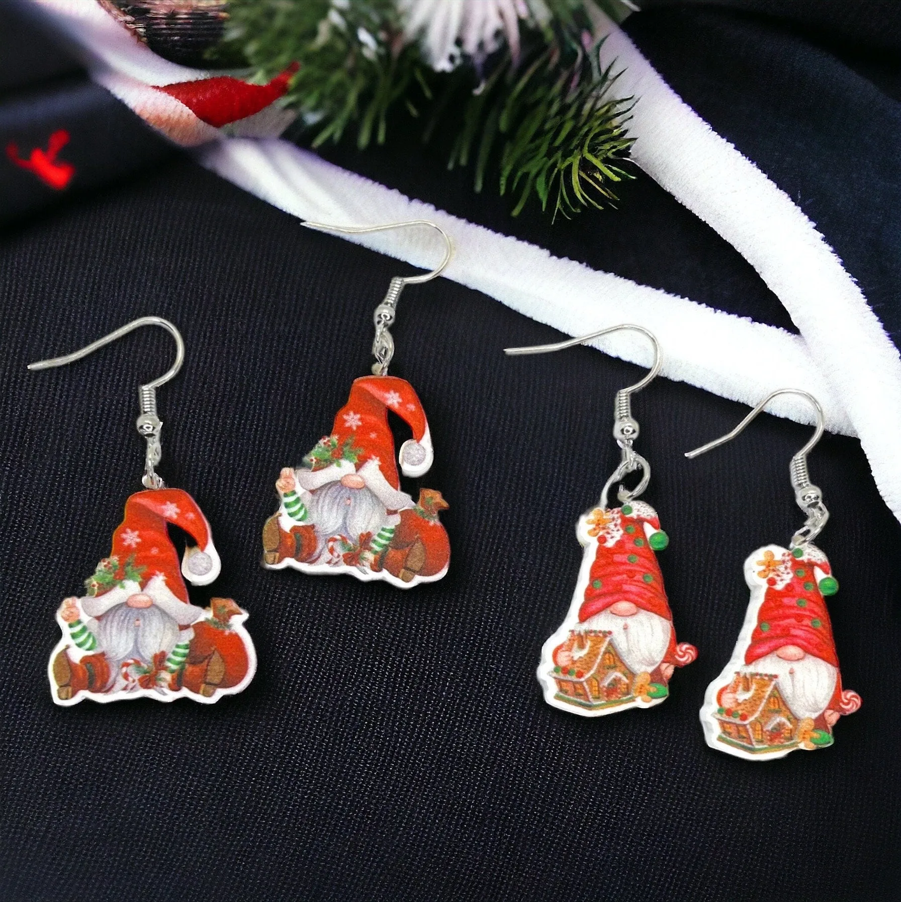 Christmas Gnome Earrings - Christmas Earrings, Garden Gnome, Christmas Gnomes, Christmas Jewelry, Handmade Earrings, Holiday Gnome, Elf