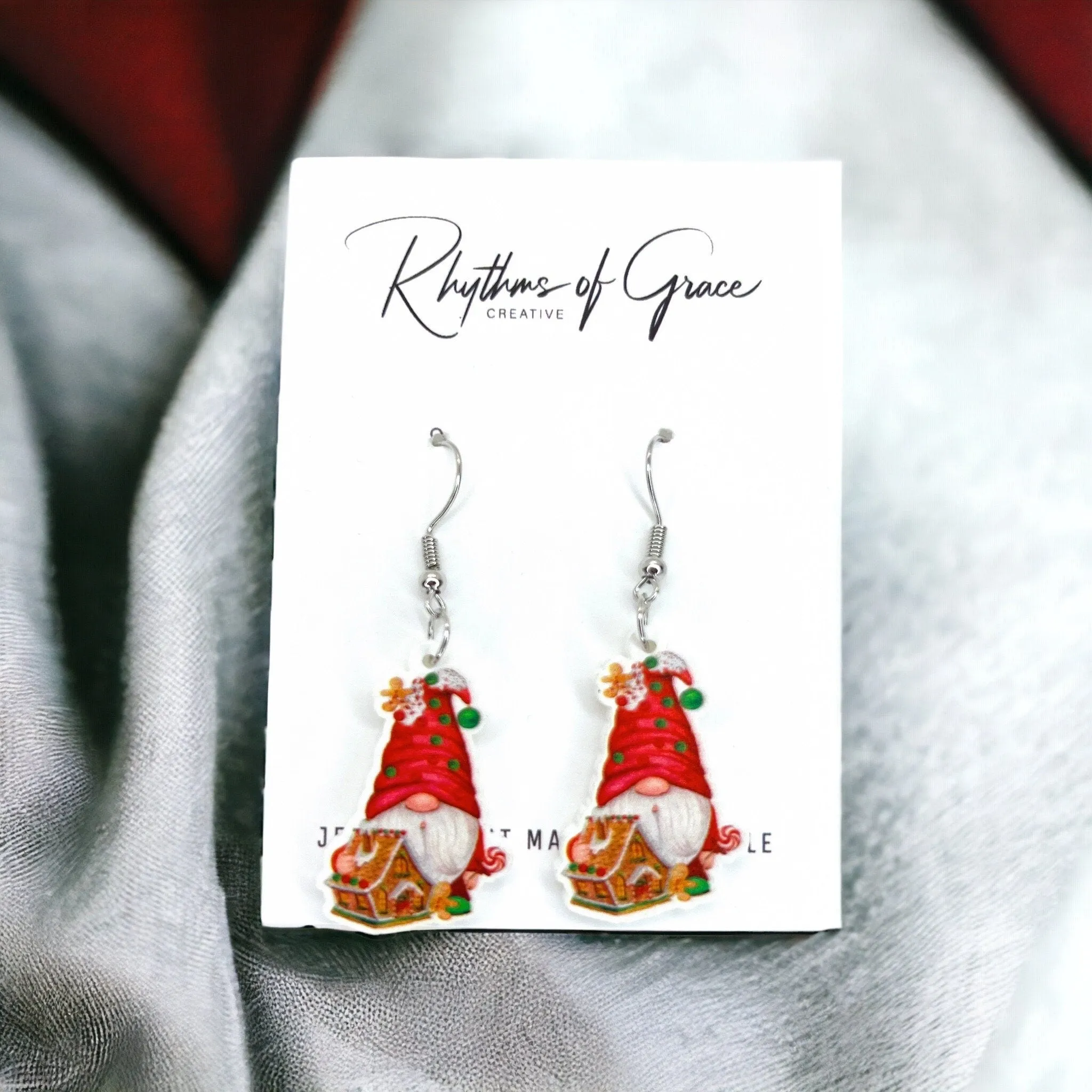 Christmas Gnome Earrings - Christmas Earrings, Garden Gnome, Christmas Gnomes, Christmas Jewelry, Handmade Earrings, Holiday Gnome, Elf