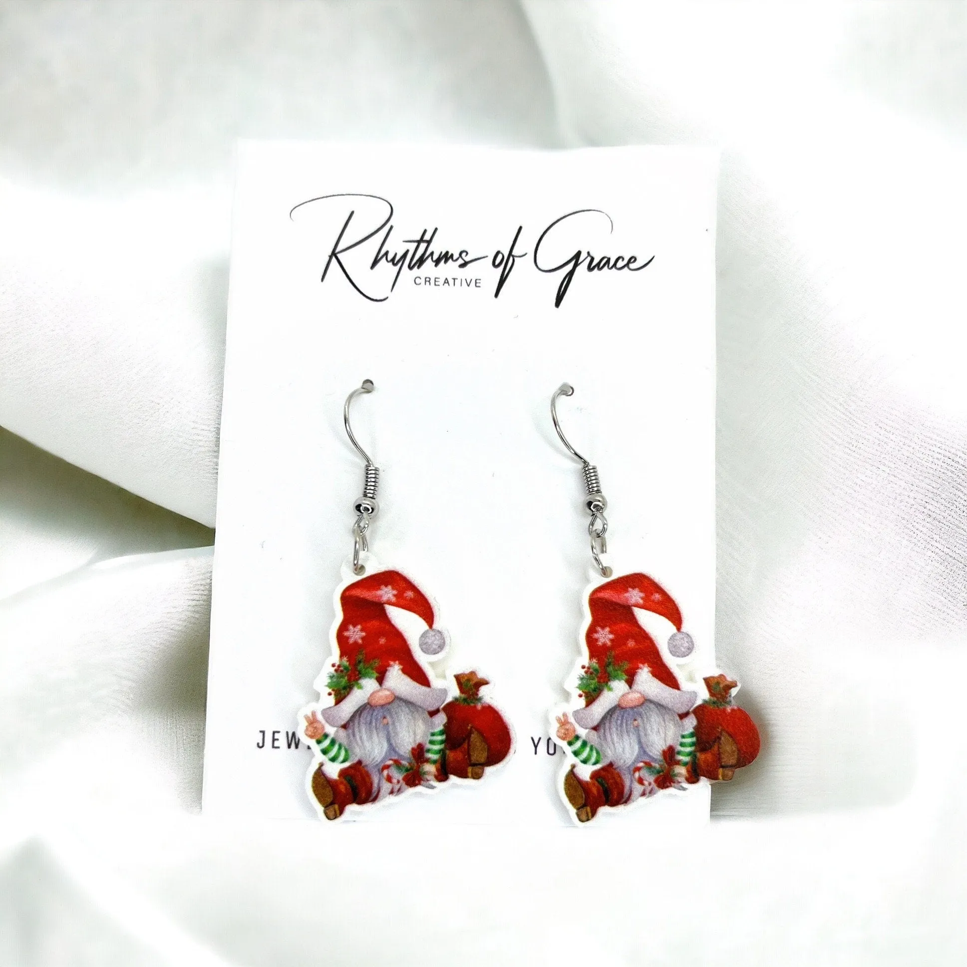 Christmas Gnome Earrings - Christmas Earrings, Garden Gnome, Christmas Gnomes, Christmas Jewelry, Handmade Earrings, Holiday Gnome, Elf